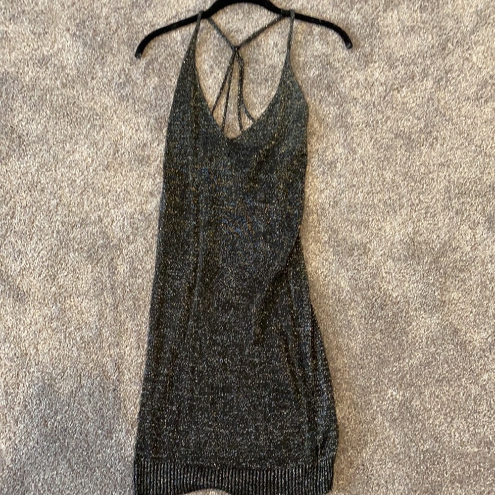 Princess Polly black glitter halter dress